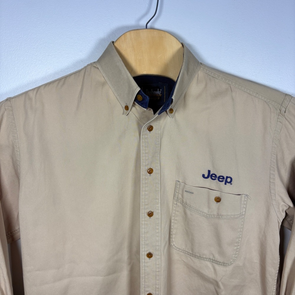 Dunbrooke Jeep Embroidered Logo Button Down Shirt Mens Tan Twill Long Sleeve
